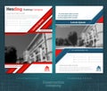 Two sided brochure or flyer template design with exterior blurred photo ellements. Mock-up cover in blue and red vector modern sty